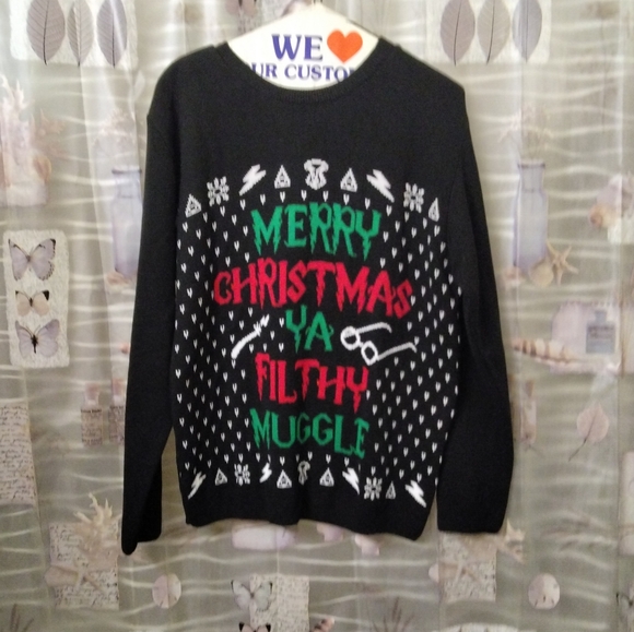 Merry Christmas Ya Filthy Muggle' Harry Potter Christmas Booh Jumper Size M/L - Picture 7 of 10